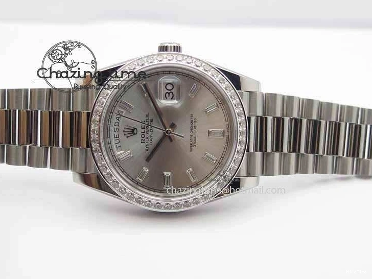 MiroTime 0116 Minimalist Day Date 40mm SS BP Maker Best Edition Diamond Bezel Silver Dial On SS Bracelet A 3697